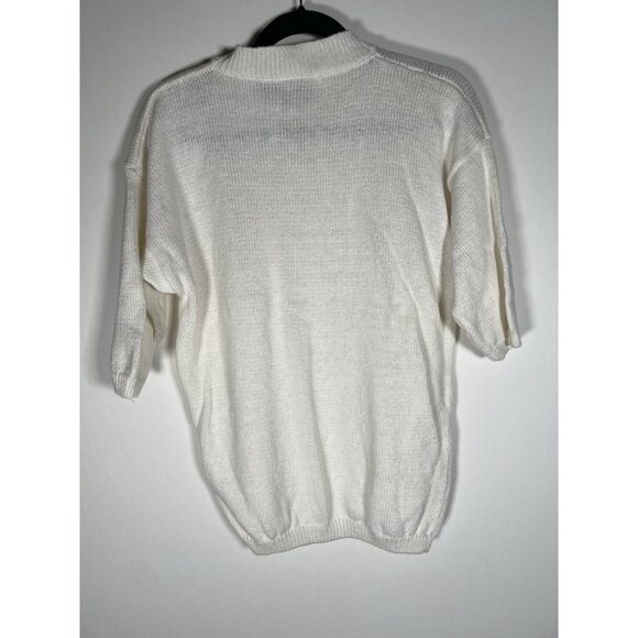 NEW in bag vintage 80s JC Penney Hunt Club white short sleeve beachy sweater S - Picture 2 of 14